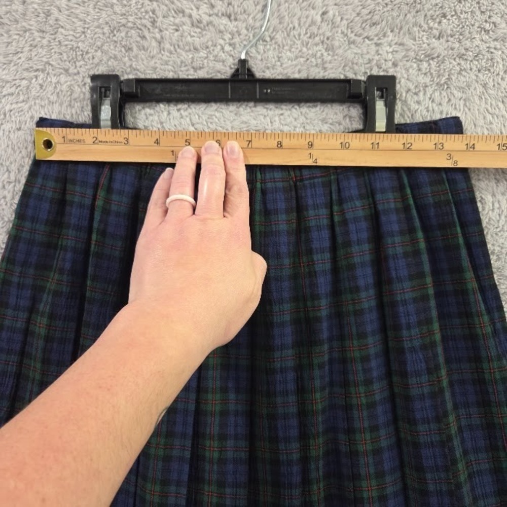 Susan Bristol New Traditions Plaid Pleated Midi Skirt Medium Blue Green Vtg USA - Picture 6 of 10